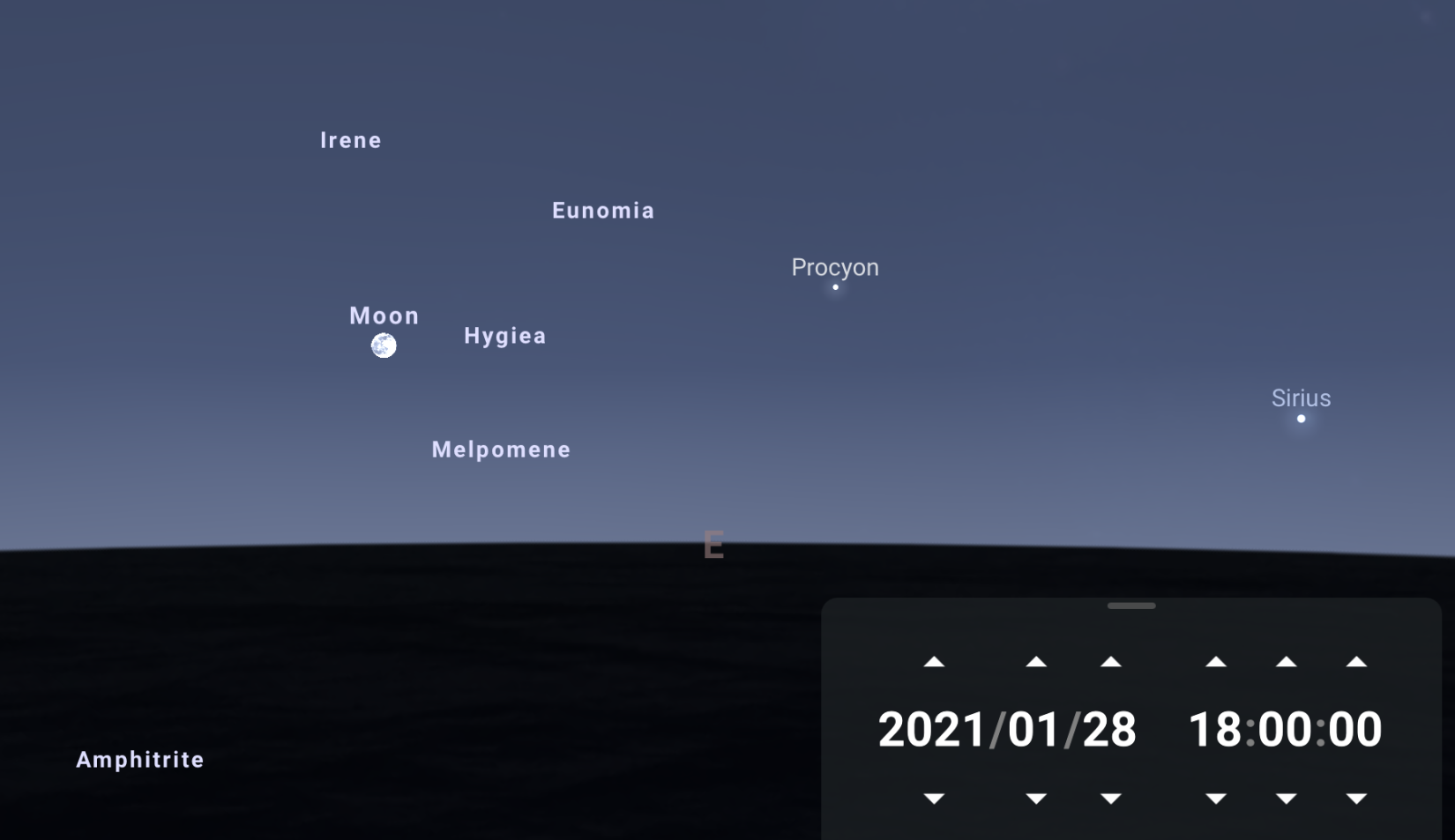 Screenshot from Stellarium showing the Full Moon on January 28th, 2021.