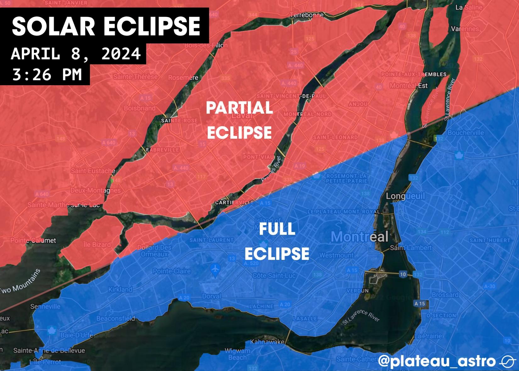 Solar Eclipse Map of Montréal, April 8 2024