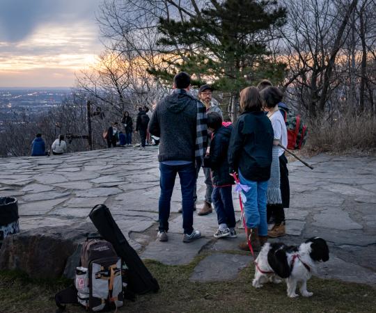 A group of people at Belvédère Outremont watching the Sunset
