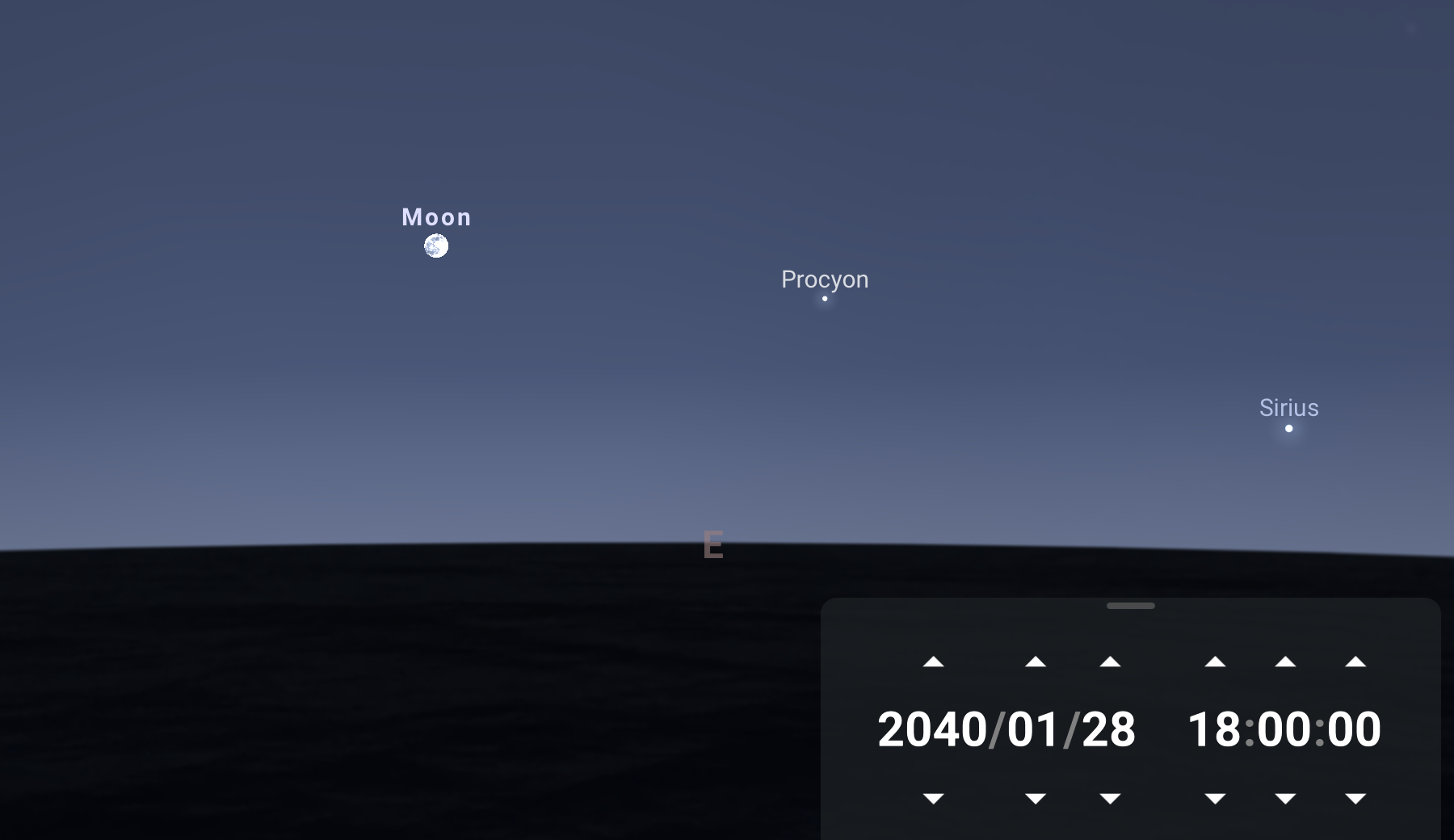 Screenshot of Stellarium showing another Full Moon on January 28th, 2040.
