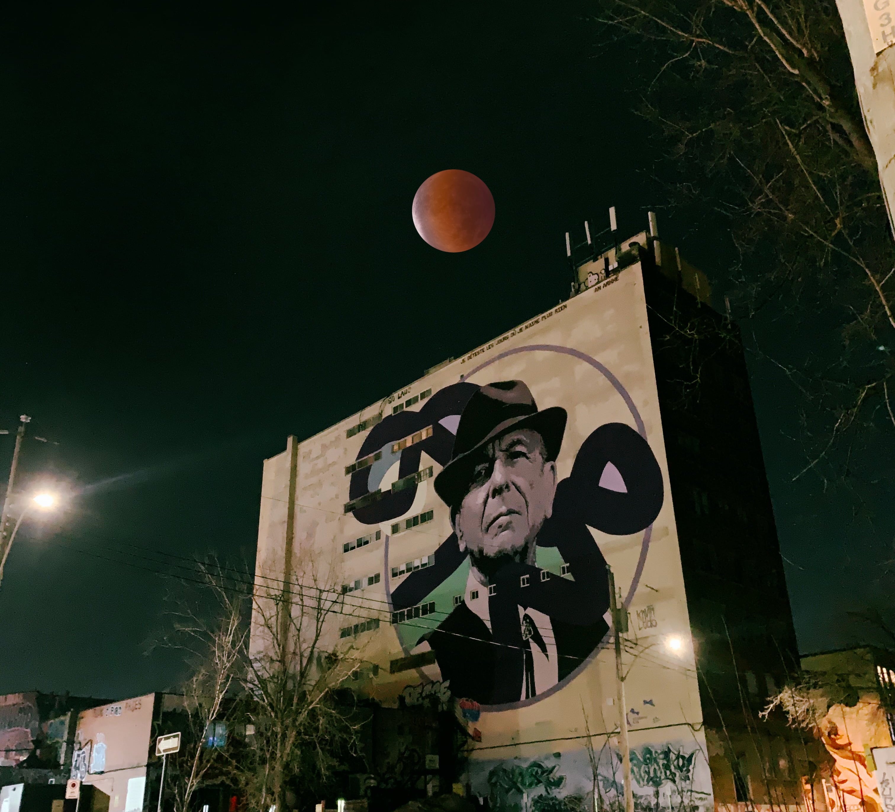St Laurent Leonard Cohen Mural Lunar Eclipse
