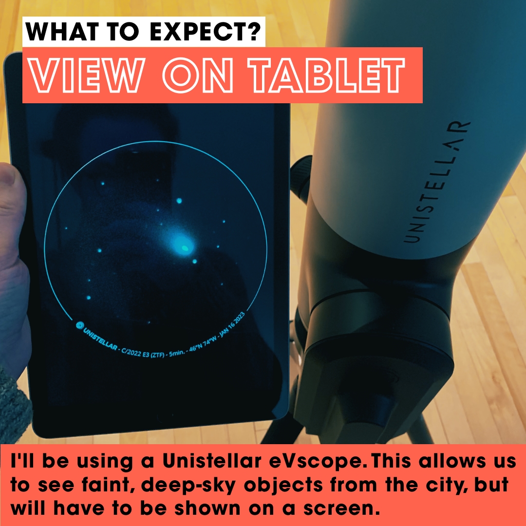 Comet shown on a tablet with Unistellar eVscope in background