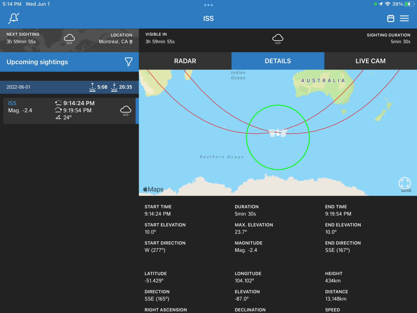 Screenshot of ISS Detector